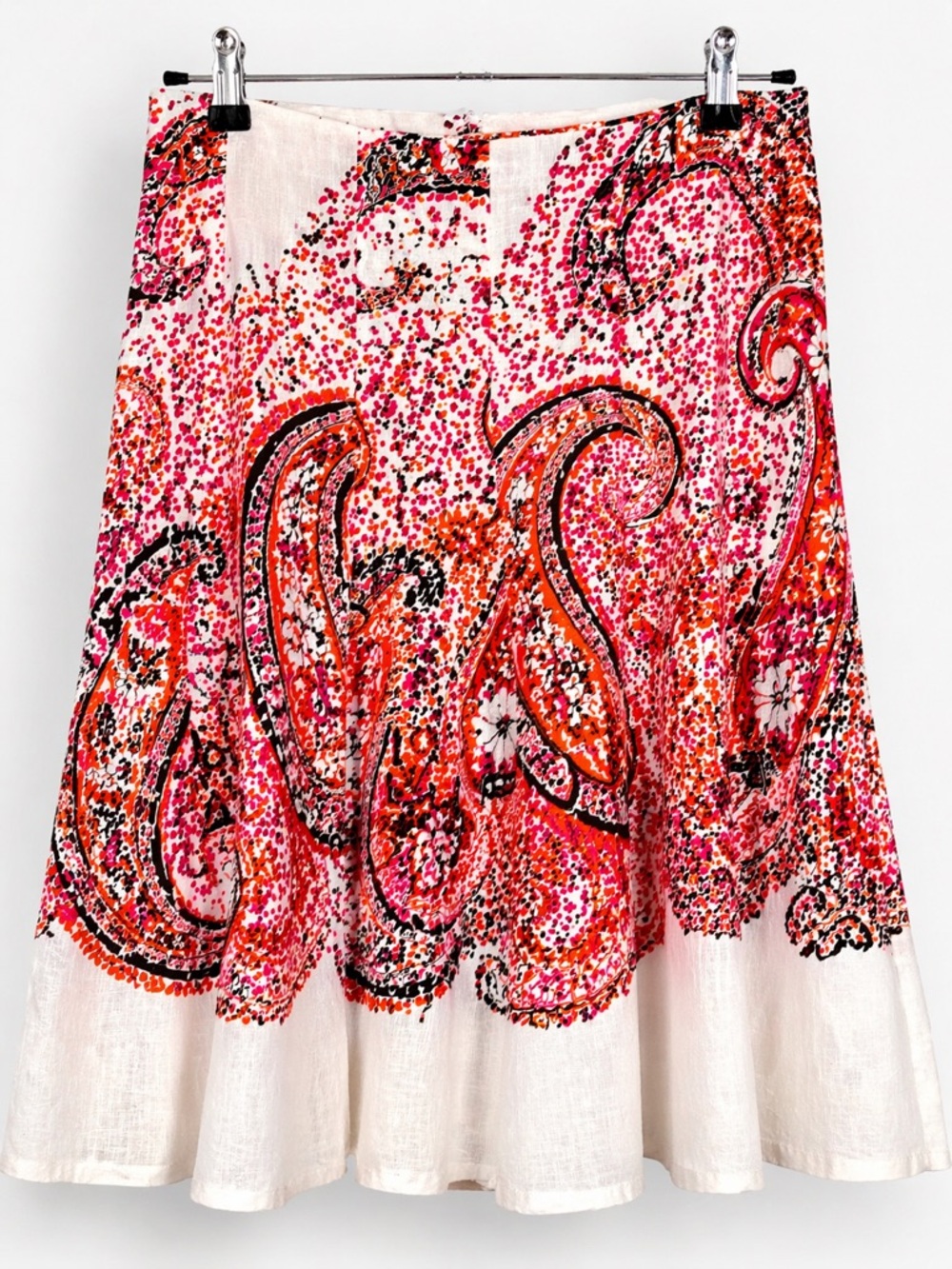 John Paul Richard Linen Paisley Midi Skirt Boho Red White Flowy Size L